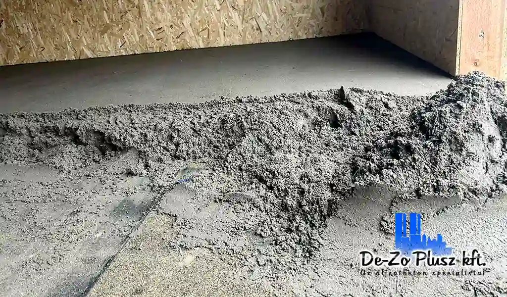 Friss estrich beton felület beltéri nyári kivitelezésnél Frissen lehúzott estrich beton felület beltéri helyiségben, nyári aljzatkészítés közben